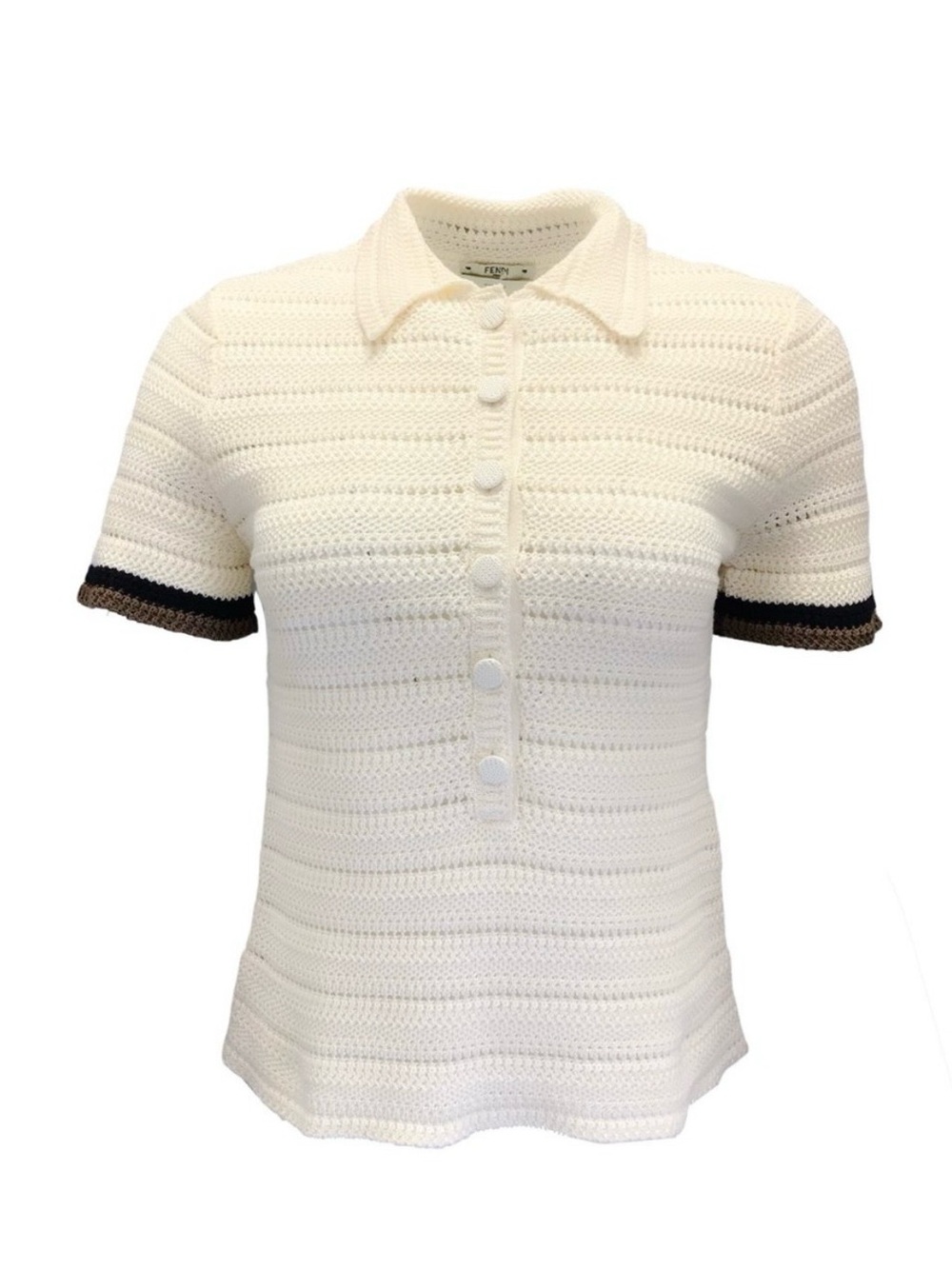 Fendi Short Sleeve Crochet Knit Pullover Polo Sweater